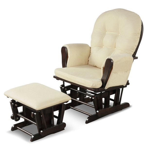 Costway Glider and Ottoman Cushion Set Wood Baby Nursery Rocking