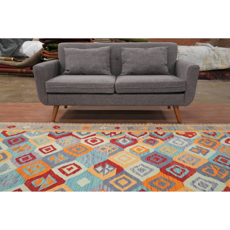 Hand Woven Oriental 100% Wool Carpet Southwestern Tribal Multi-Colored Kilim Area Rug - 9' 8'' X 6' 7''