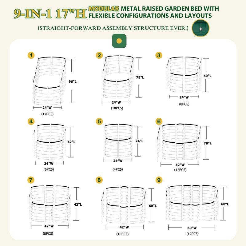 VEIKOUS 9-in-1 Modular Galvanized Metal Raised Garden Bed Kit for Outdoor Planters