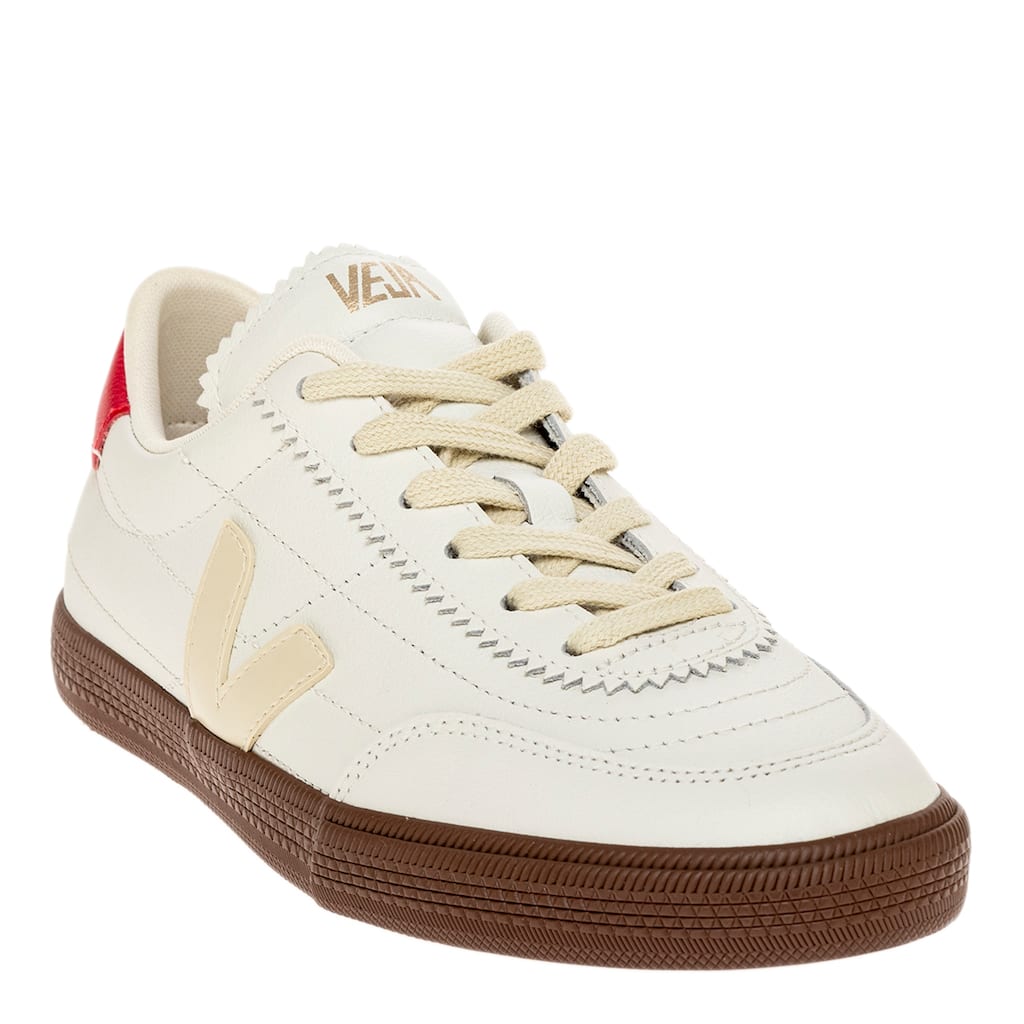 Veja Panenka Leather Sneakers in White with Red