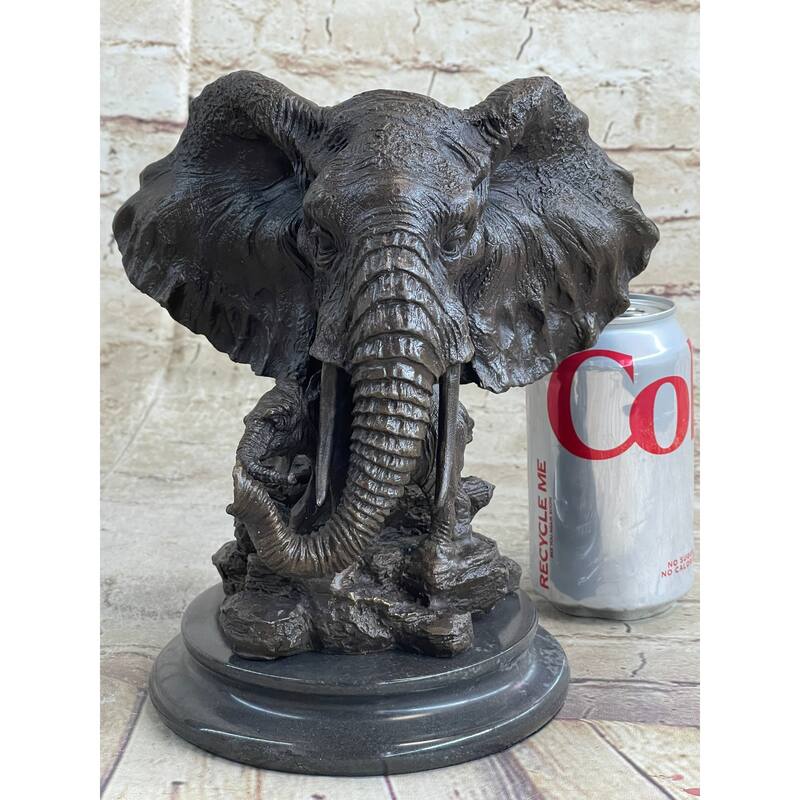 Original Striking Mive Imitative Elephant Head Bust With Baby Bronze Sculpture Statue