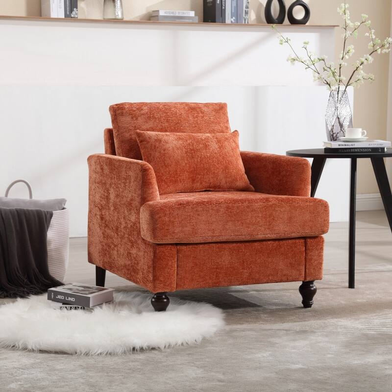 Mid Century Modern Chenille Fabric Armchair with Solid Wood Frame