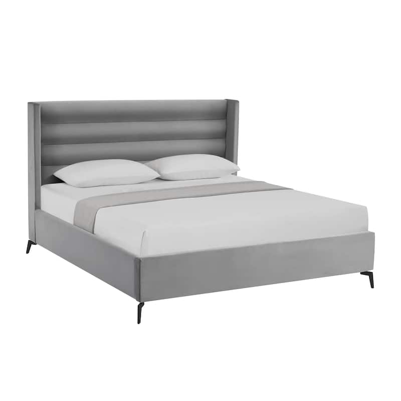 HomeRoots Green Velvet Upholstered Full Bed Frame