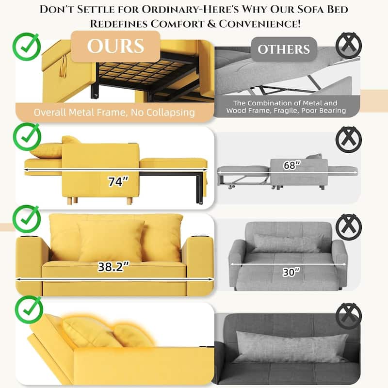 AECOJOY Sleeper Chair Extra Wide Convertible Chair Bed 3-in-1 Pull Out Single Sofa