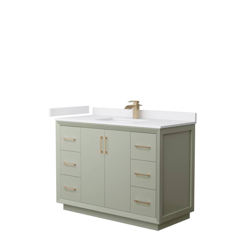 Strada 48-Inch Single Vanity Set, Cultured Marble Top - Light Green, Bronze Trim,White Cultured Marble Top