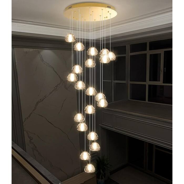 KAYLA 30-Lights Gold Modern Crystal Chandelier for Staircases, 157" Extra-Long Adjustable LED Ceiling Light - 20-Light - Gold