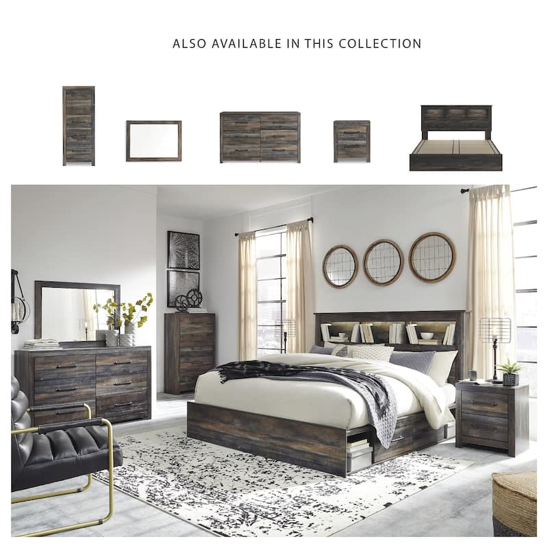 Drystan Rustic Brown Bookcase Bed with 2 Under Bed Storage Drawers