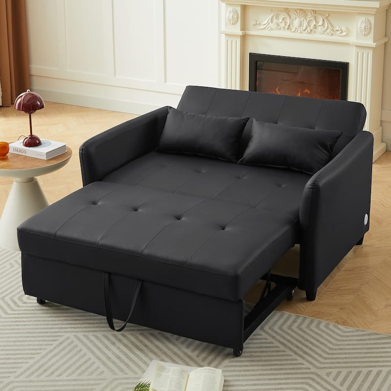 Convertible Sleeper Sofa Bed, 3-in-1 Adjustable Sofa Bed with USB Ports, Upholstered Loveseat Sofa with Armrest