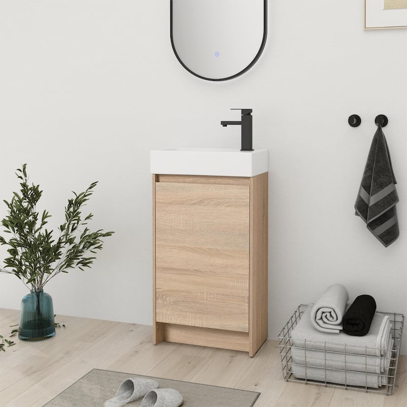 Bathroom Vanity With Sink In 16/18 Inch, Freestanding Bathroom Vanity With Soft Close Door