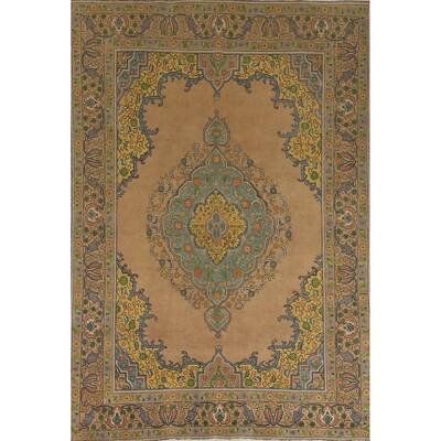 Traditional Tabriz Persian Vintage Area Rug Handmade Brown Wool Carpet - 7'8" x 11'1"