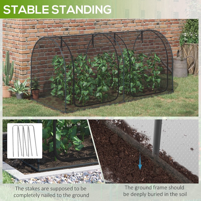 Outsunny 8' x 4' Crop Cage, Plant Protection Tent with Two Zippered Doors, Storage Bag and 4 Ground Stakes