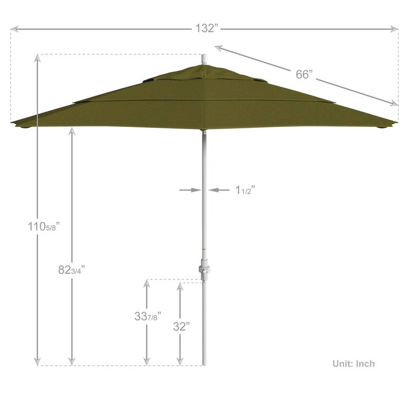 California Umbrella 11' Rd. Aluminum Patio Umbrella, Crank Lift, Collar Tilt, Dbl Wind Vent, White Finish, Sunbrella Fabric