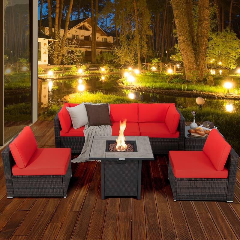 Costway 7PCS Patio Rattan Furniture Set 30'' Fire Pit Table Cover - See Details
