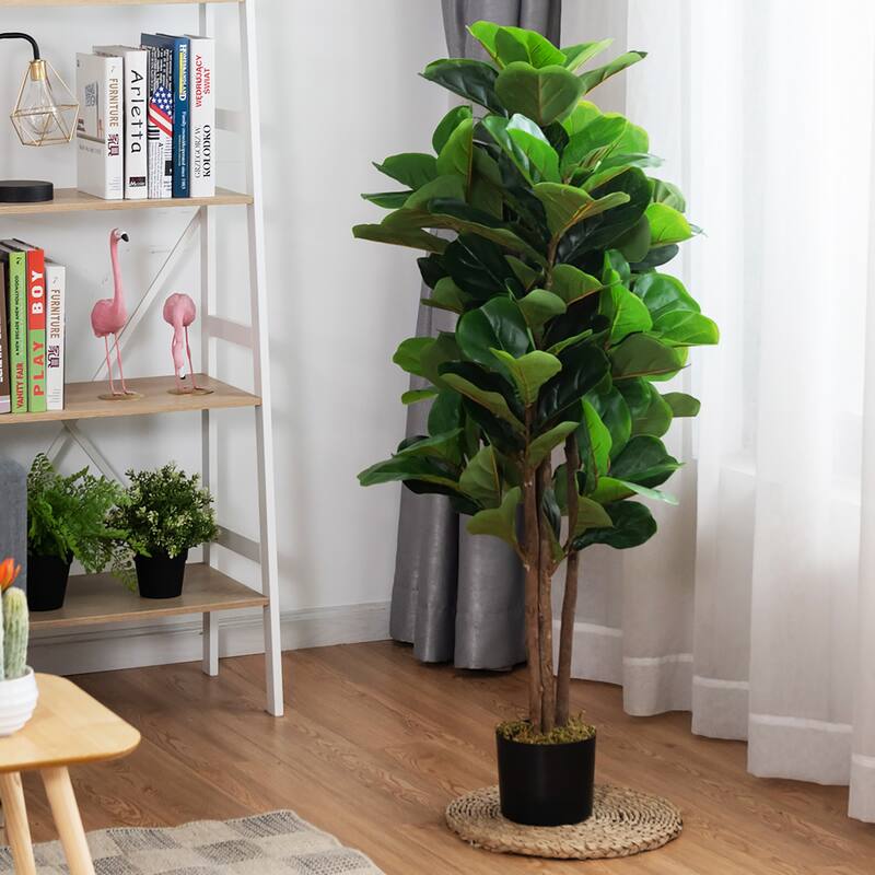 4 FT Fake Fiddle Leaf Fig Tree Artificial Tree Greenery Plants - 4 FT