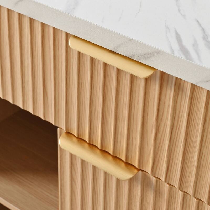 Fluted 52" Kitchen Island Cart with Drop Leaf, Power Outlet, Rolling Island Table with Adjustable Shelves for Versatile Storage