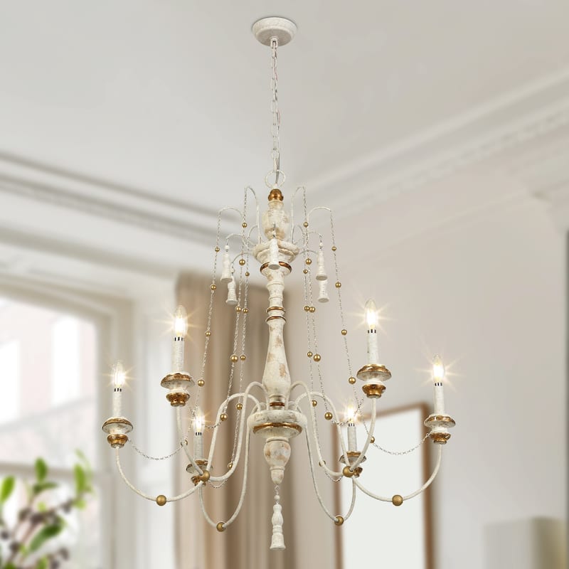 The Gray Barn Farmhouse Wood Chandelier French Country Classic Lights - 6-light D 29" x H 37.5"