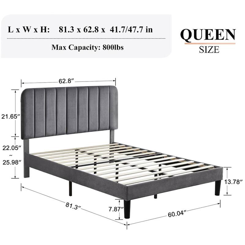Javlergo Upholstered Bed Frames with Height-adjustable Headboard
