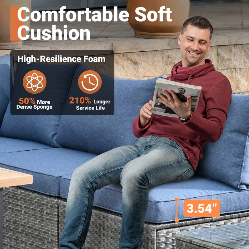 OVIOS Deep Seat Wicker 10-piece Sectional Set Swivel Chairs With Glass Top Coffee Table