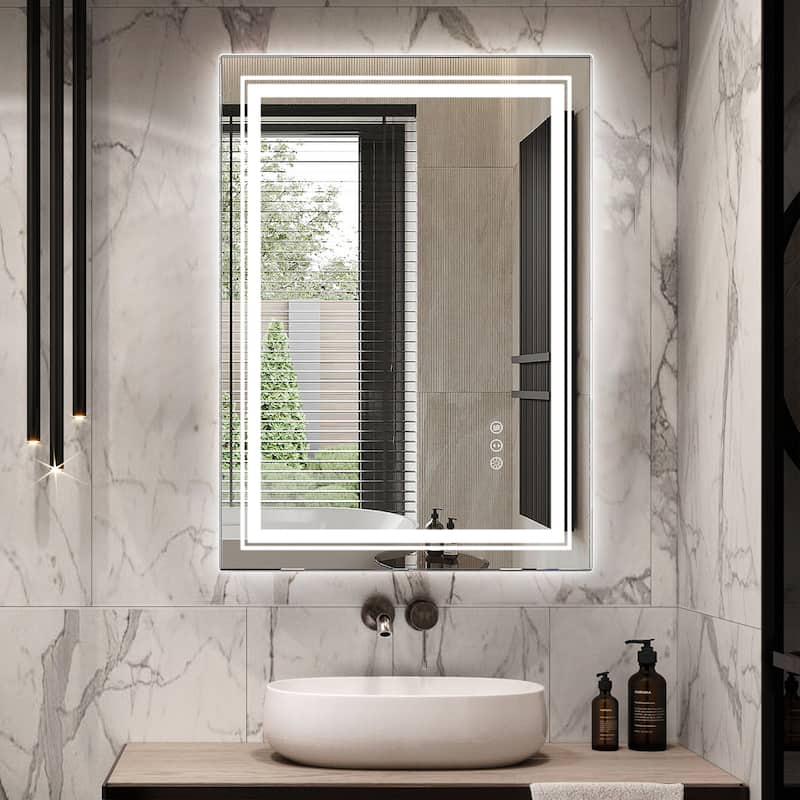 LED Bathroom Vanity Mirror with Front and Backlit, Anti-Fog for Bedroom,Hotel - 28x20"