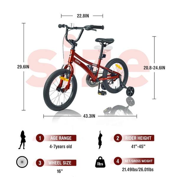 dimension image slide 0 of 4, Kids Bike,16 Inch Kids' Bicycle with Training Wheels