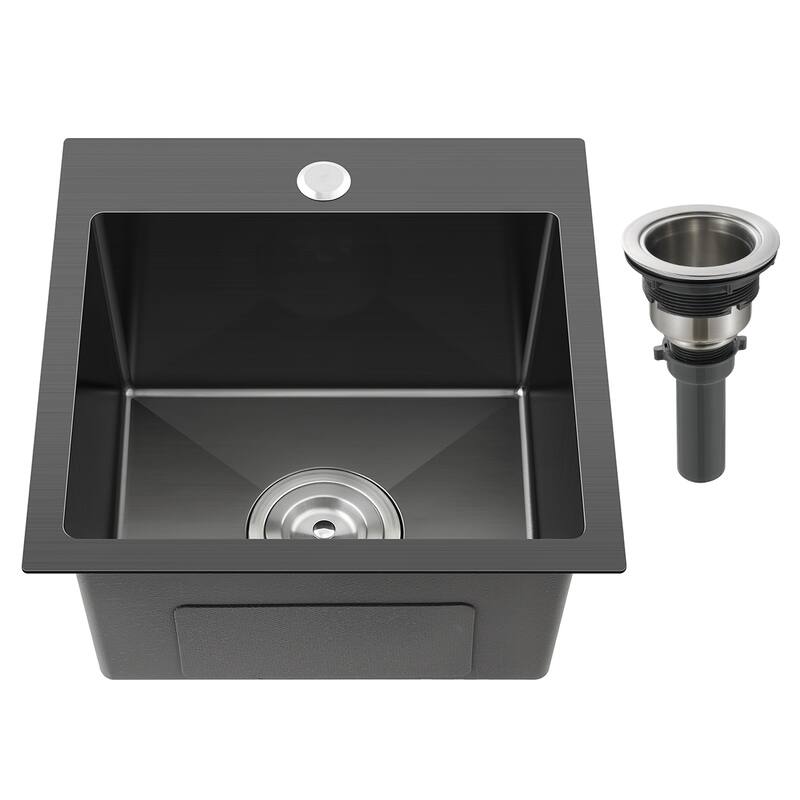 Single Bowl Kitchen Sink, 304 Stainless Steel Small Sink - Black