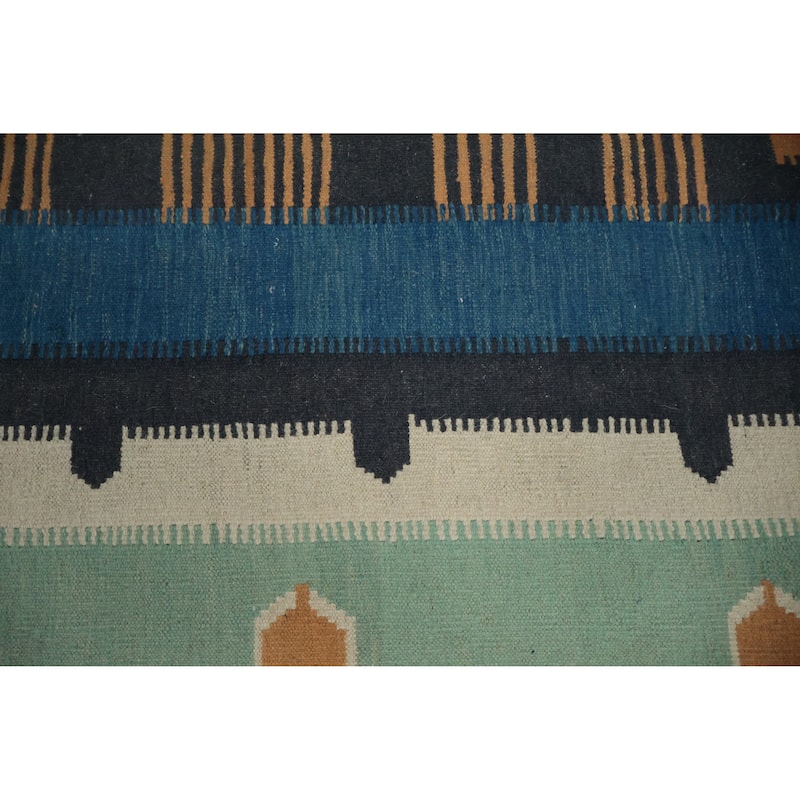 Hand Woven Oriental 100% Wool Carpet Southwestern Tribal Green Kilim Area Rug - 16' 6'' X 10' 0''