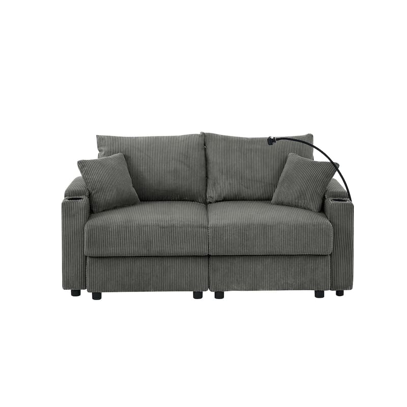 73" Corduroy Modern 2-Seater Sofa Deep Seat with Cup Holders & Phone Holder