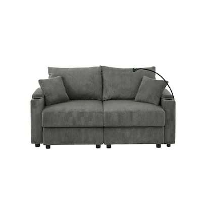 Corduroy Deep Seat Loveseat Sofa, Upholstered Couch Settee with Storage, 2 Seater Sofa with Cup Holders and Phone Holder