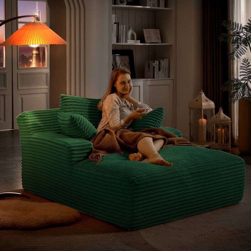 Comfy Sleeper Sofa Corduroy Upholstered Chaise Lounge with Pillows
