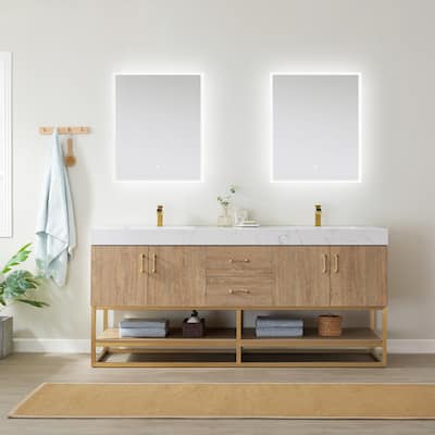 Alistair 72" Double Vanity with White Grain Stone Top and Mirror