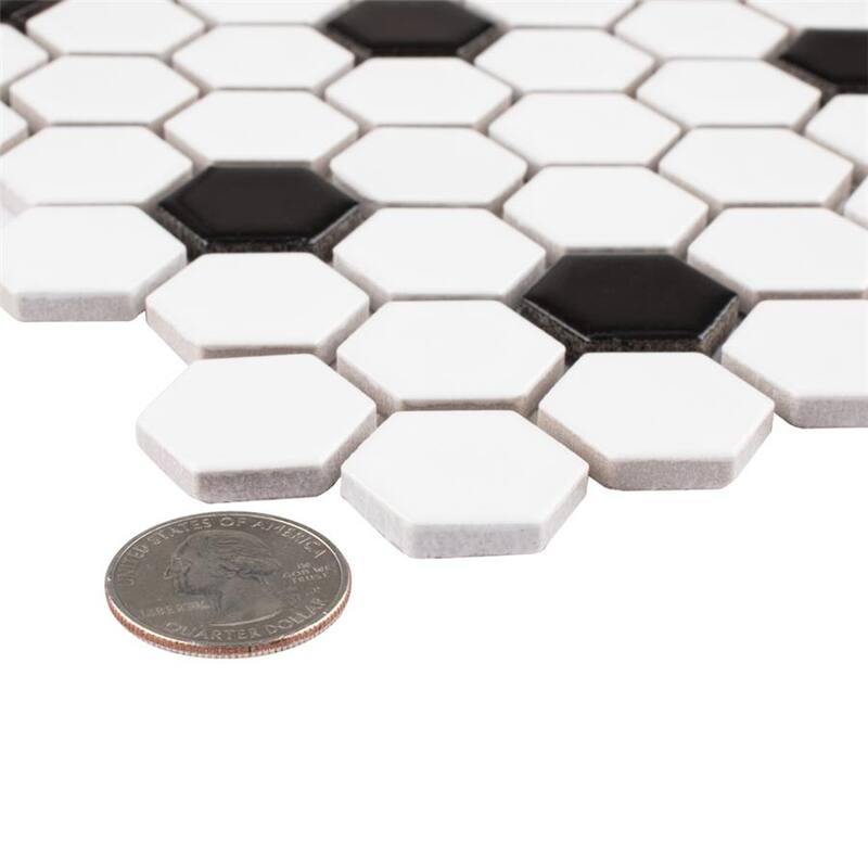 Merola Tile Madison Hex Matte 11-7/8 in. x 10-1/4 in. x 6mm Cool White with Black Dot Porcelain Mosaic Tile