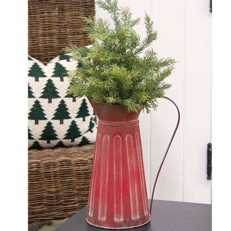 Green Splattered Red Ribbed Metal Water Pitcher