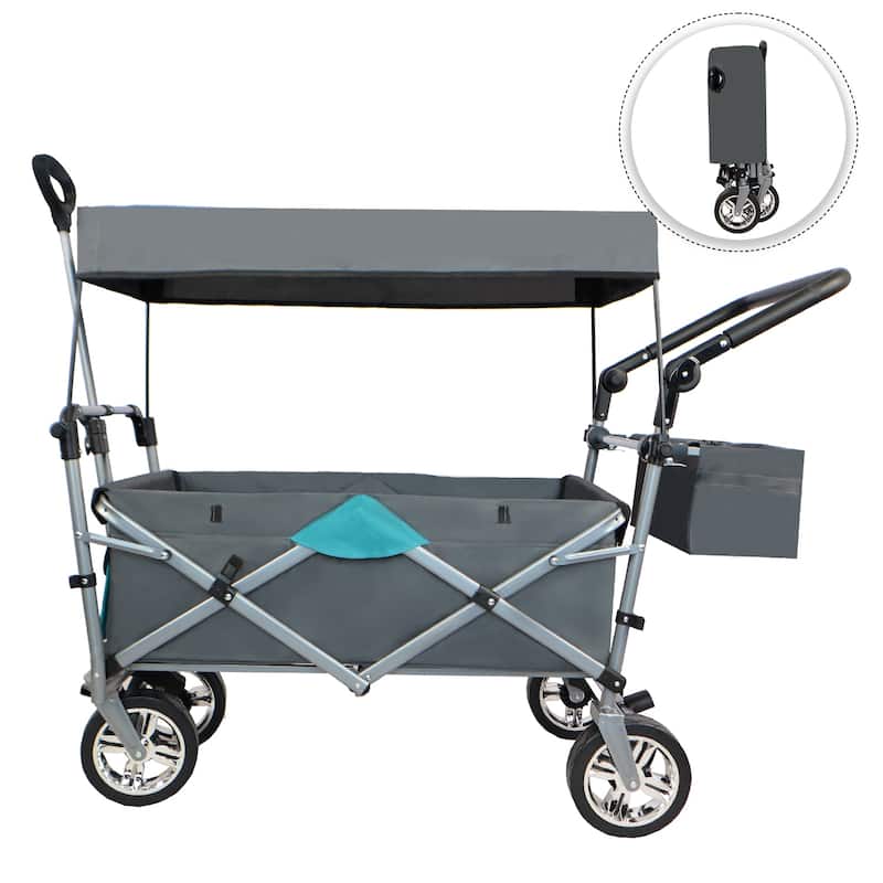 Push & Pull Utility Folding Wagon with Removable Canopy, gray