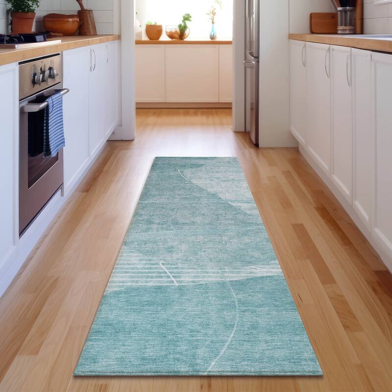 Premium Washable Super Soft Modern Hoda Mayfield Rug - Turquoise - 2' 3" x 7' 6" - Runner