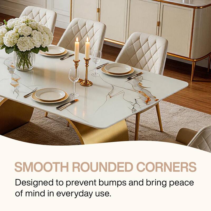 78.7" Sintered Stone Kitchen Dining Table for 8, Stainless Steel Base