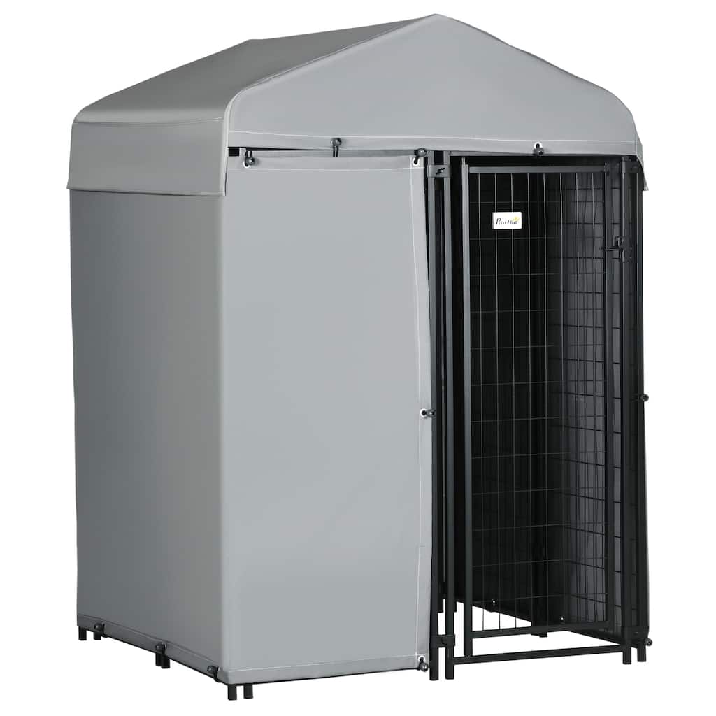 PawHut 4' x 4' x 6' Outdoor Dog Kennel with Waterproof Canopy, Removable Windproof Walls, Dog Run