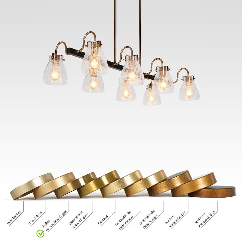Modern 8-Light Rectangle Chandelier Glass Kitchen Island Lights - Black Nickel&Electroplated Copper - L37.4"xW17"xH8.7"
