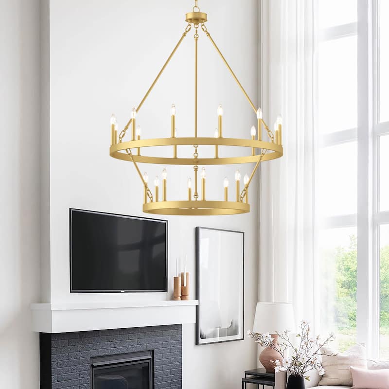 Acroma 20-light Modern Farmhouse 40In Round Wagon Wheel Chandelier with UL