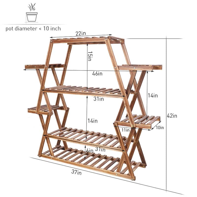 Outdoor Indoor Multi-Tiered Metal Wooden Plant Stand,Planter Flower Pot Garden Shelf Shelving,Dark Brown