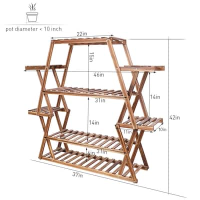 Outdoor Indoor Multi-Tiered Metal Wooden Plant Stand,Planter Flower Pot Garden Shelf Shelving,Dark Brown