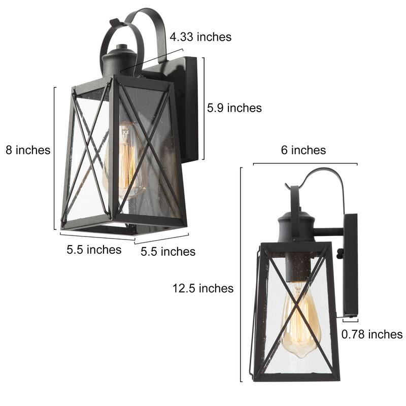 1-Light Modern Black Outdoor Wall Sconce Patio Lantern Glass Wall Lights - W5.5"x L6"x H12.75"