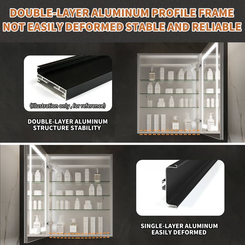 ExBrite 24" x 30" LED Lighted Bathroom Medicine Cabinet with Mirror,Recessed or Surface Mount,Defog