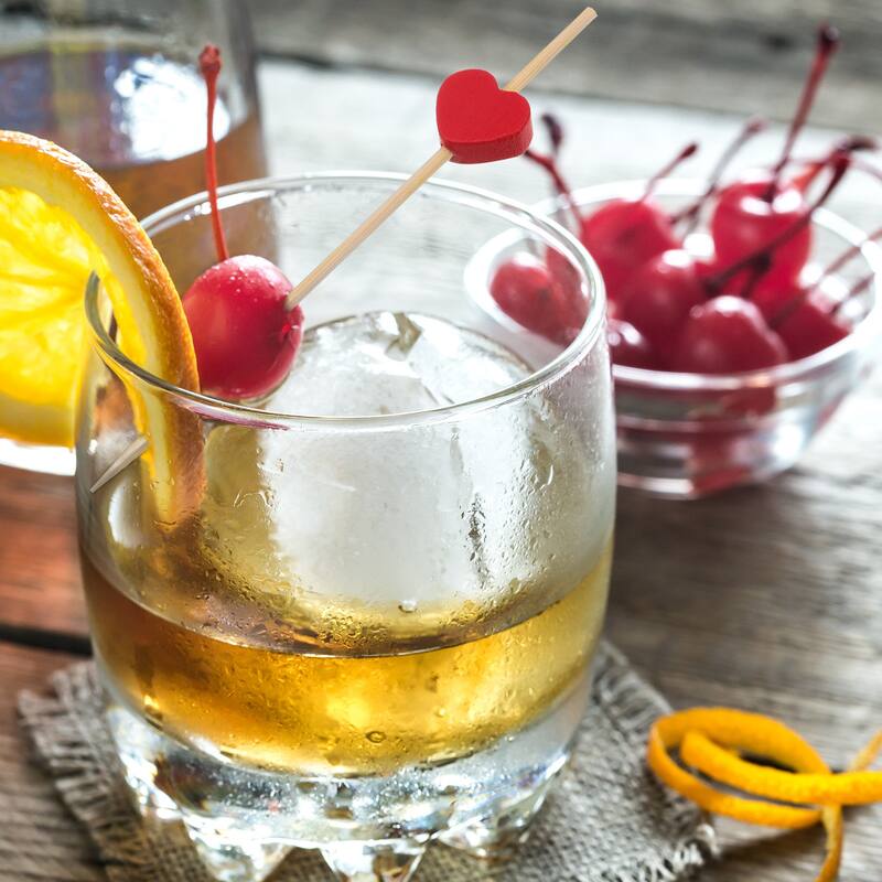 Bamboo Cocktail Toothpicks Heart Drink Fruit Picks Cocktail Skewers 100Pcs Red - 4.72"
