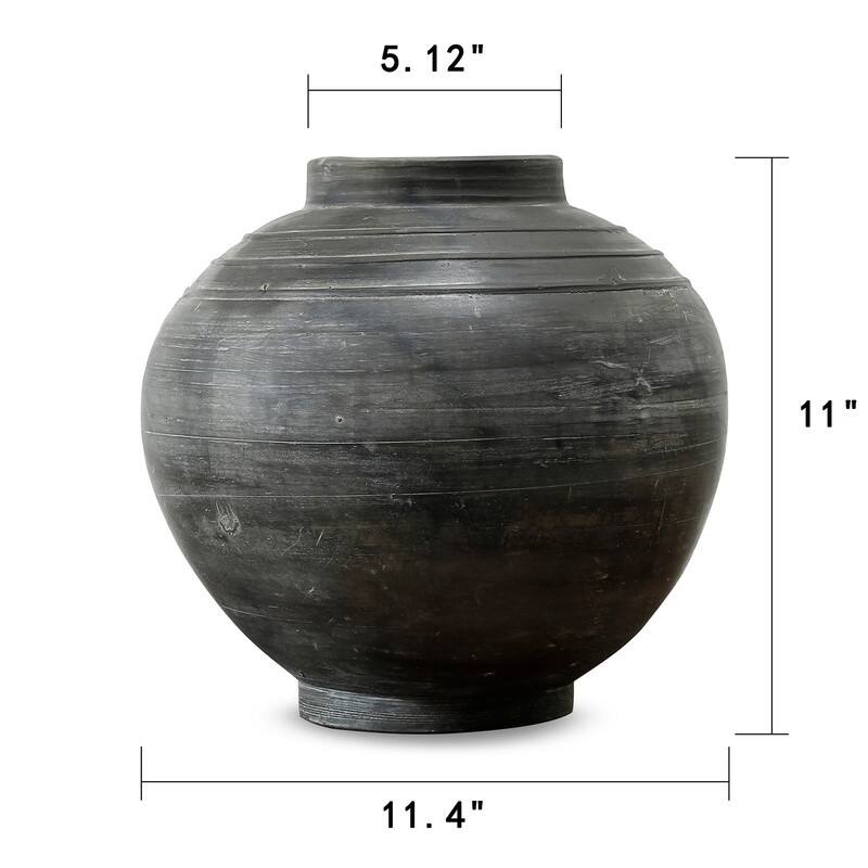 11 in Tall Round Earthy Gray Vase with Three Lines