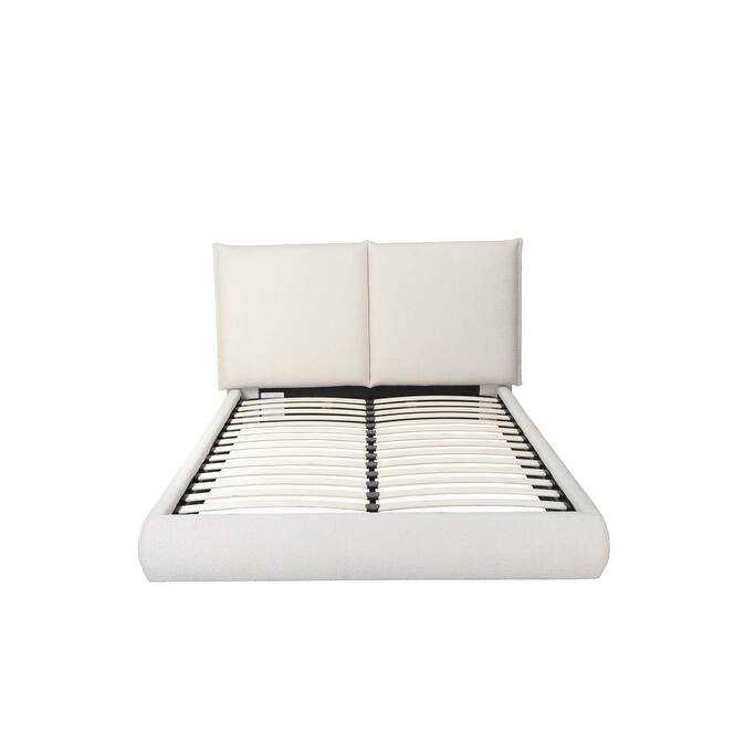 HomeRoots Beige Tufted Boucle Queen Bed Frame