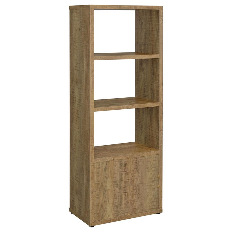 Tag 71 Inch Media Tower with 3 Shelves, 2 Doors, MDF Wood, Mango Brown