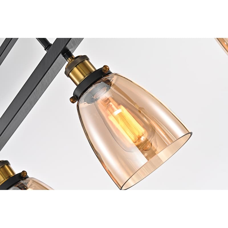 Antique Black 4-Light Linear Kitchen Island Lighting with Amber Glass Shades