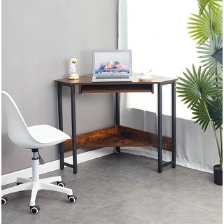 Triangle Computer Desk Corner Desk With Keyboard Tray Storage Shelves ...