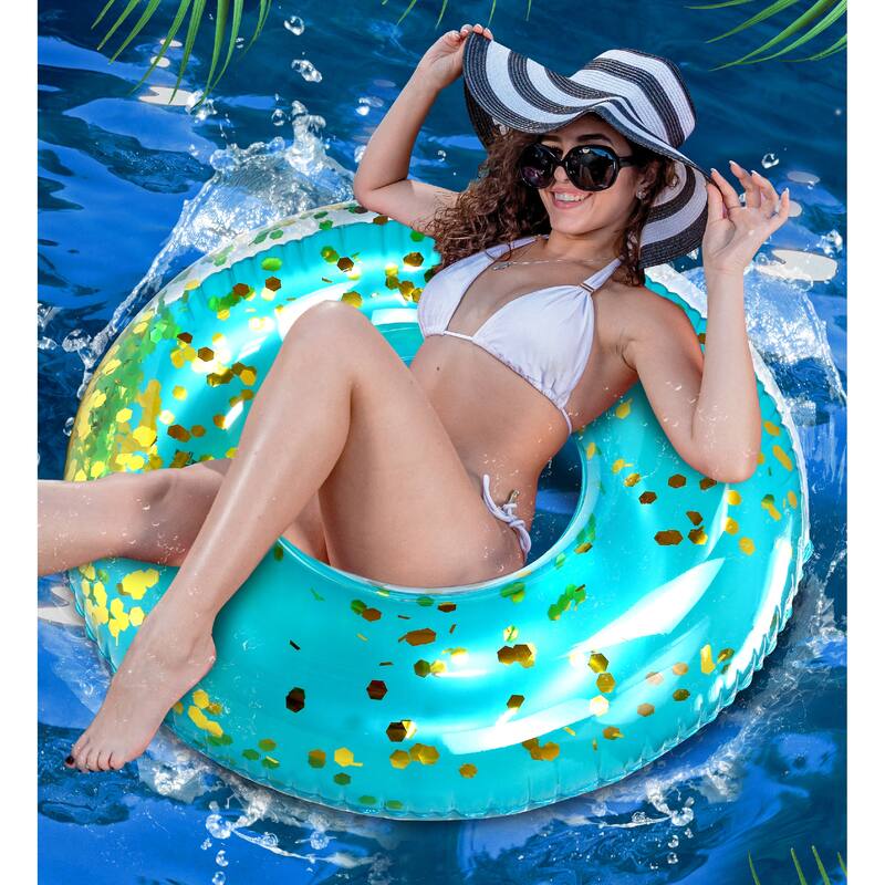 CoTa Global Inflatable Blue Gold Pool Float Tube with Sparkle Confetti - 36 inches