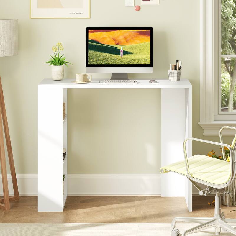 Gymax 36'' Compact Writing Desk w/ 3 Open Shelves Freestanding